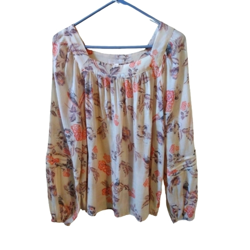 BoHo Romantic Tunic Lauren Conrad Lightweight Blush Pink w. Floral Pattern L